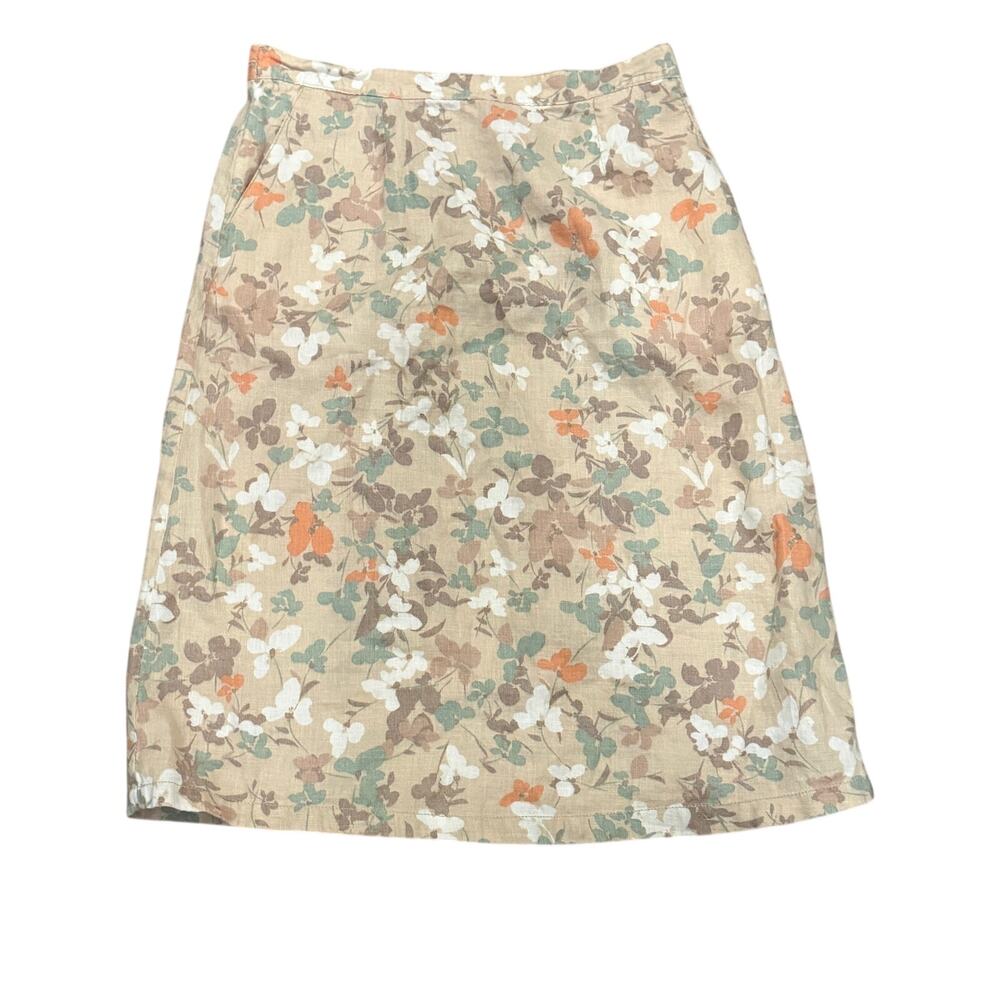 L.L.Bean Classic Fit Floral Linen Midi Skirt Cottagecore 8 Petite Office Garden